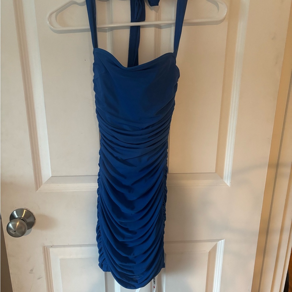 Elegant Blue Ruched Dress